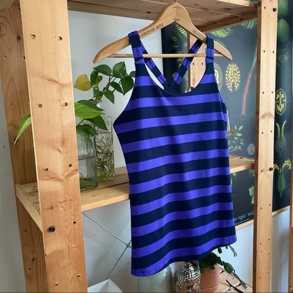 Athleta Optimism Tank Bold Stripe Top Purple Stripe Medium - Picture 6 of 15